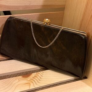 Harry Levine (HL USA) Elegant Marbled Brown Patent LeatherClutch Bag